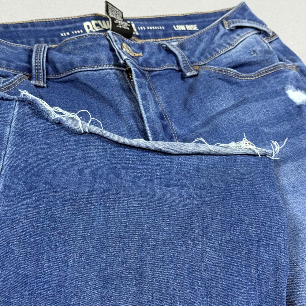 Rewash Brand Low Rise Flare Jeans Medium Wash Distressed Frayed Hem Size 11/30